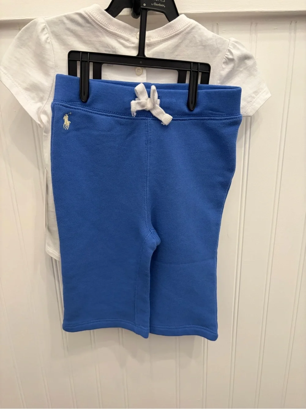 Ralph Lauren White Tee with Blue Script & Floral Accents & Blue Pants